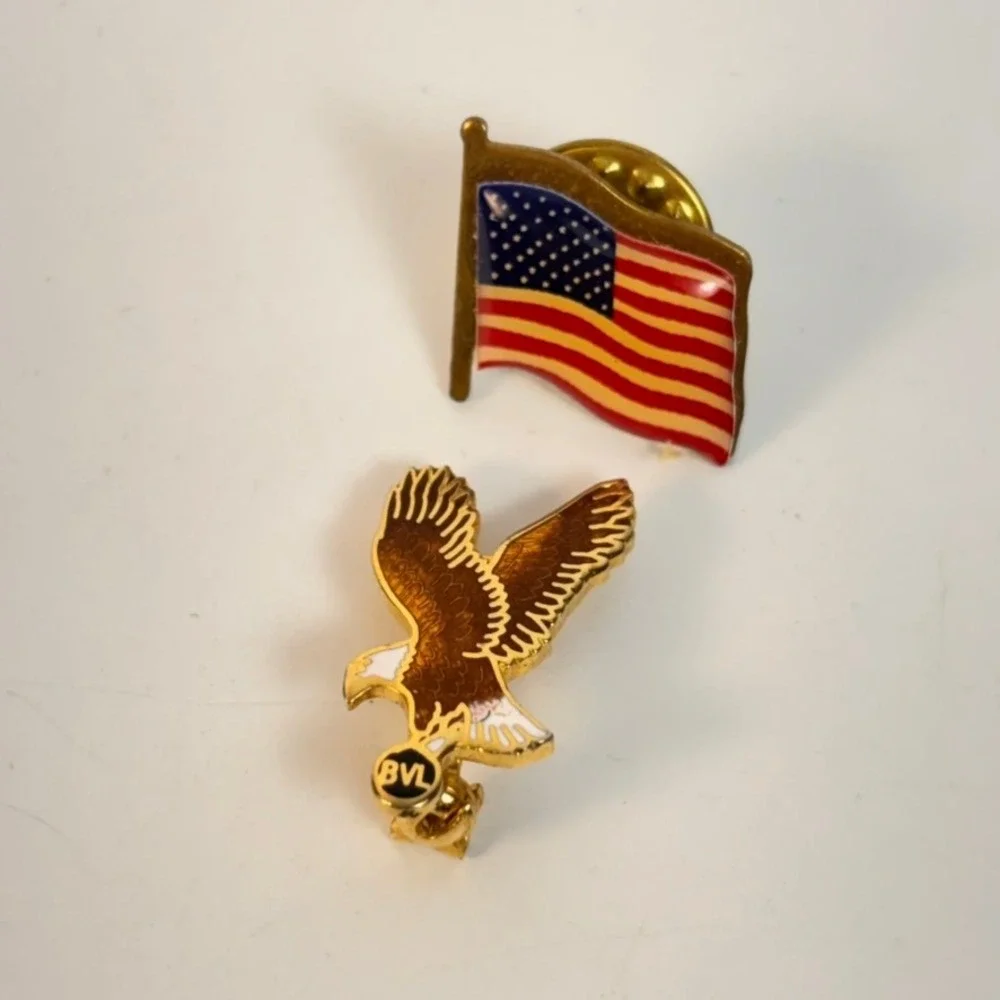 Vintage American Flag Eagle Pin Set Red White Blue Patriotic Americana BVL SEO